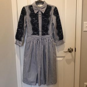 Lace and stripe shirt dress